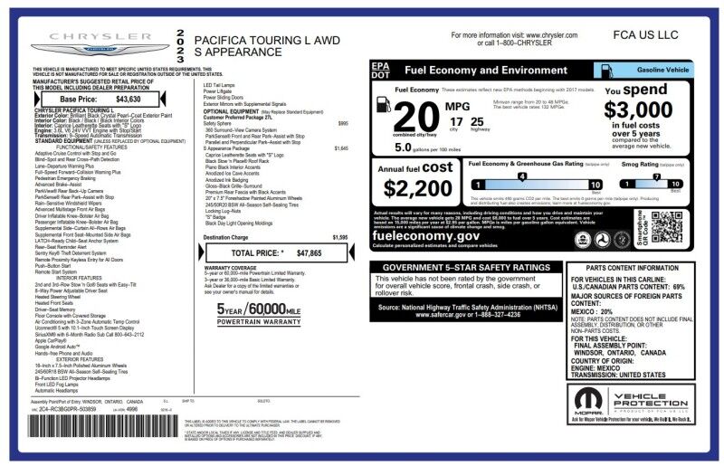 2023 Chrysler Pacifica Touring L - LIKE NEW - SPORT PACKAGE Webster MA