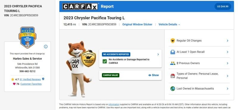 2023 Chrysler Pacifica Touring L - LIKE NEW - SPORT PACKAGE Webster MA