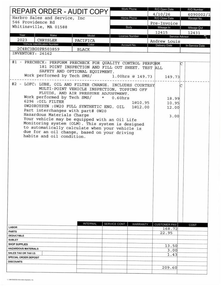 2023 Chrysler Pacifica Touring L - LIKE NEW - SPORT PACKAGE Webster MA