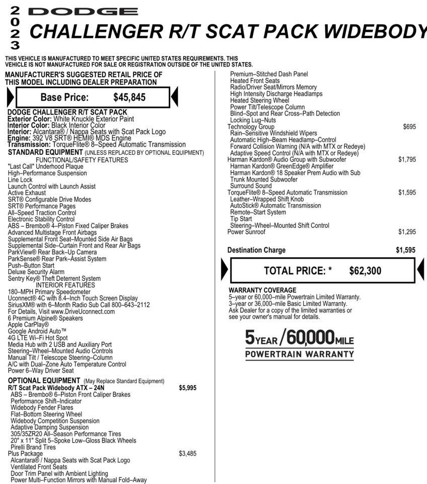 2023 Dodge Challenger R/T Scat Pack Widebody / Plus Package / 6.4L V8! Lincolnton NC