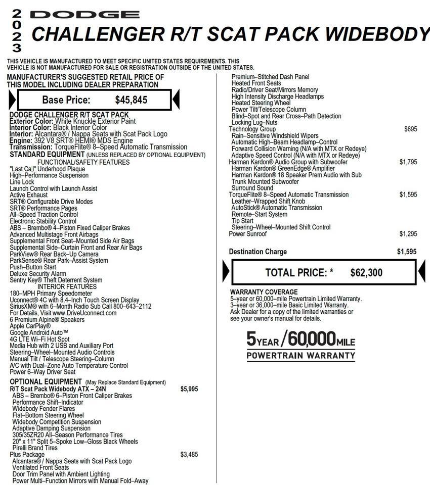 2023 Dodge Challenger R/T Scat Pack Widebody / Plus Package / 6.4L V8! Lincolnton NC