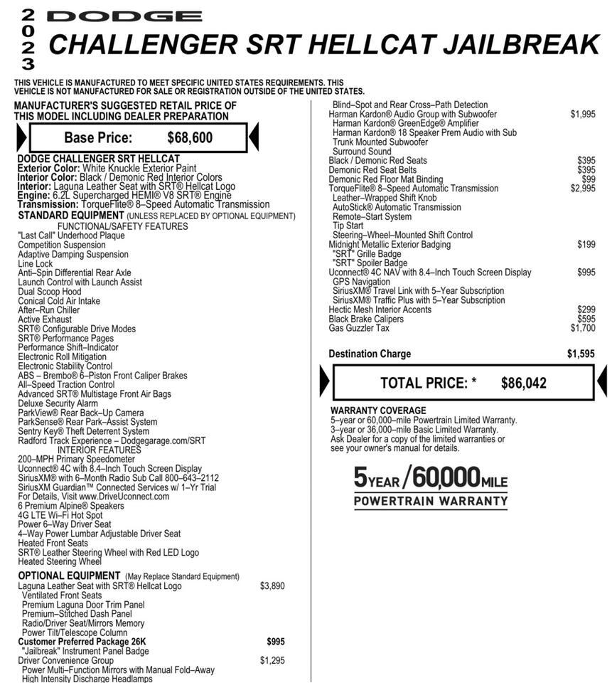 2023 Dodge Challenger SRT Hellcat Jailbreak / Laguna Leather / 6.2L V8! Lincolnton NC