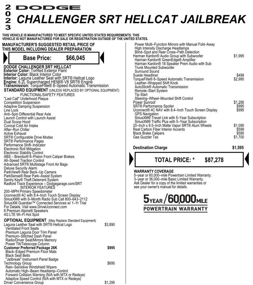 2023 Dodge Challenger SRT Hellcat Jailbreak / Laguna Leather / Harman Kardon! Lincolnton NC