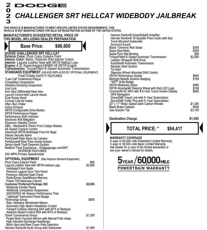 2023 Dodge Challenger SRT Hellcat Widebody Jailbreak / Laguna Leather! Lincolnton NC