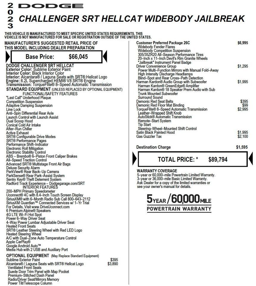 2023 Dodge Challenger SRT Hellcat Widebody Jailbreak / Laguna Seats! Lincolnton NC