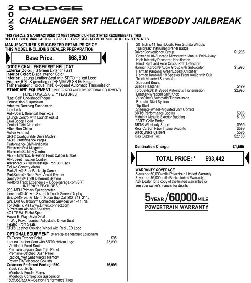 2023 Dodge Challenger SRT Hellcat Widebody Jailbreak / Supercharged V8! Lincolnton NC