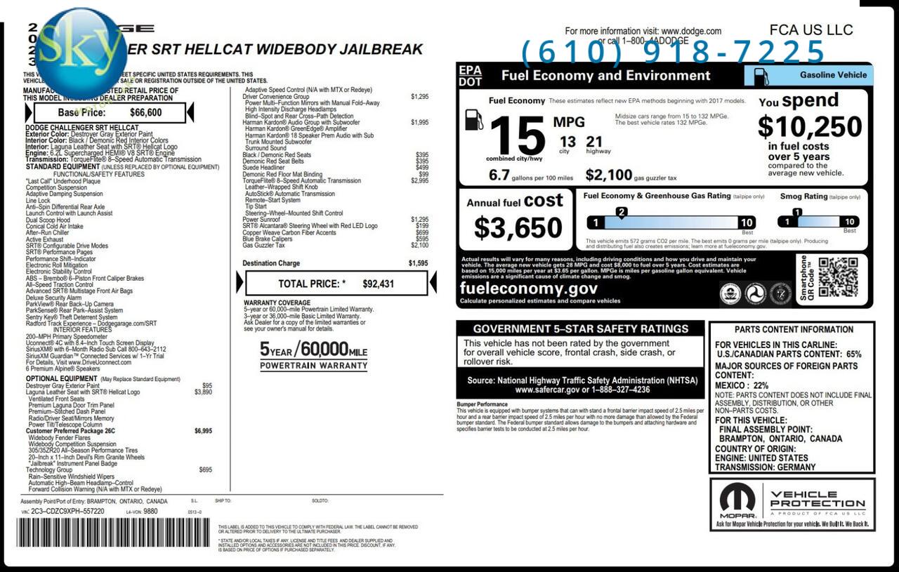 2023 Dodge Challenger SRT Hellcat Widebody Jailbreak West Chester PA