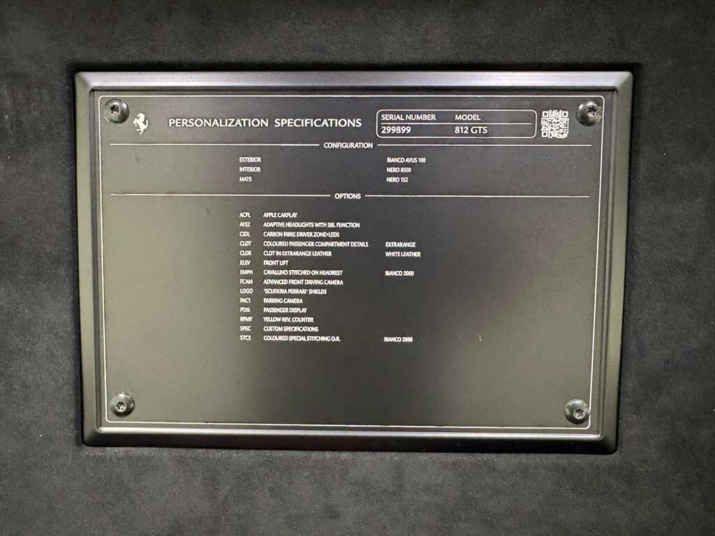 2023 Ferrari 812 GTS Bianco Avus paint, front lifter, passenger display, front driving camera, carbon driver zone & MORE! Fort Lauderdale FL