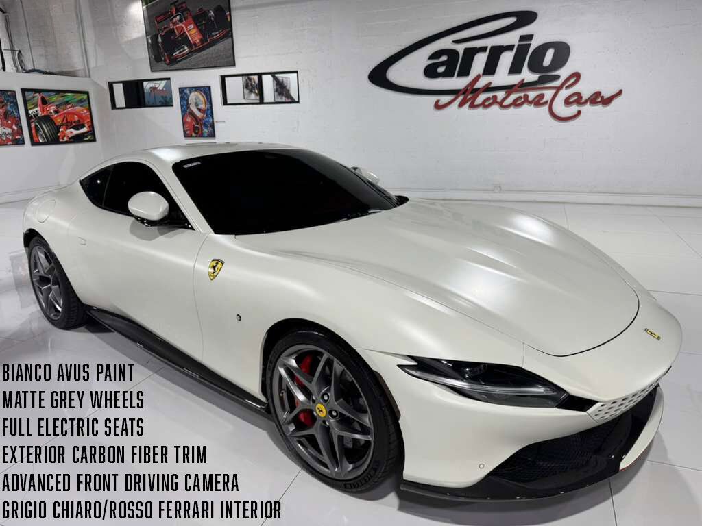 2023 Ferrari Roma Bianco Avus paint, two-tone leather interior, full electric seats, front driving camera & MUCH MORE!