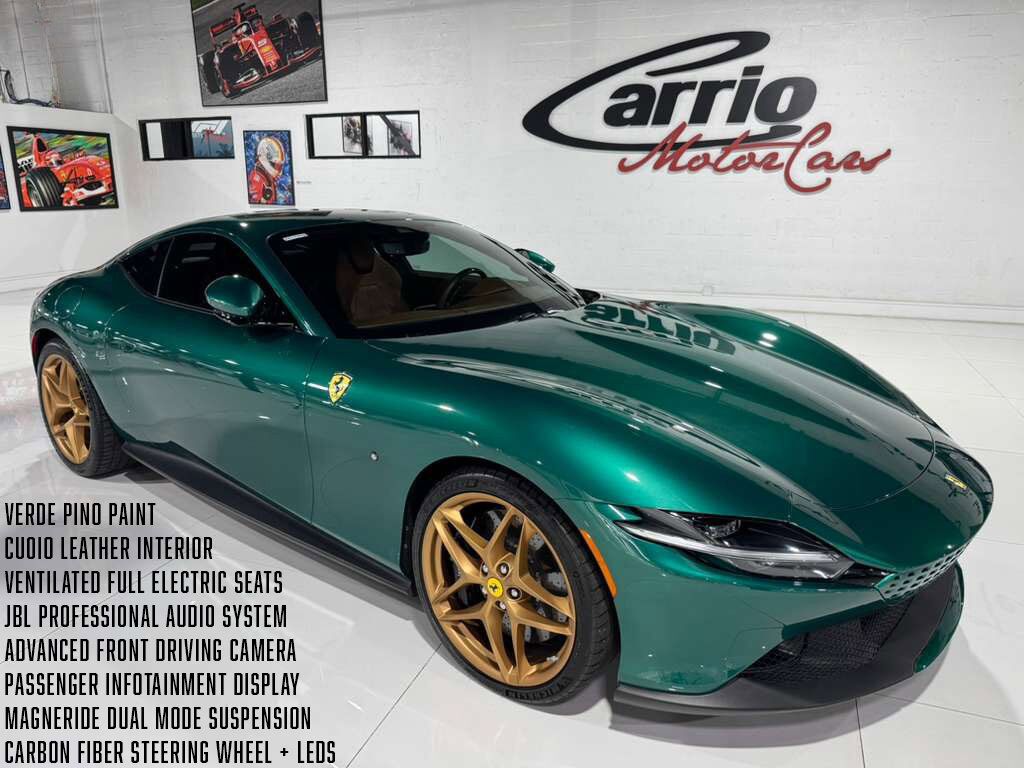 2023 Ferrari Roma Verde Pino paint, matte gold wheels, passenger display AND MUCH MUCH MORE!!