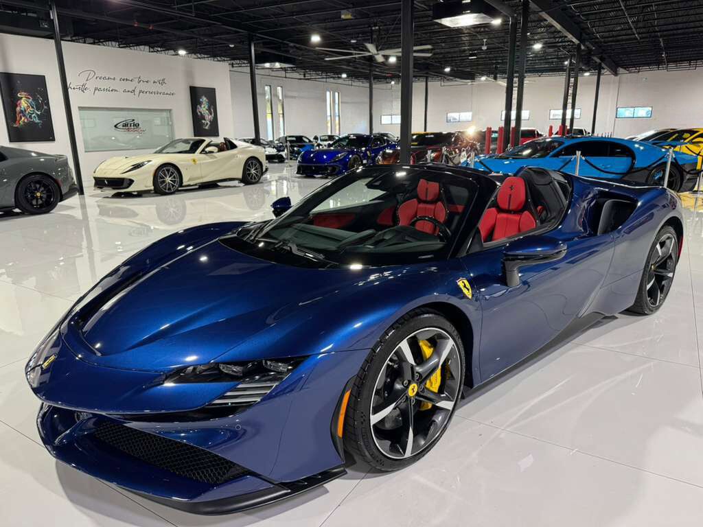 2023 Ferrari SF90 Spider Blu Tour De France paint, carbon racing seats, suspension lifter, JBL audio AND MUCH MORE!!