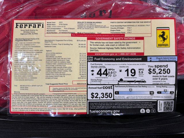 2023 Ferrari SF90 Spider MASSIVE $835,914 window sticker, two-tone paint, Extra-Range interior, carbon wheels/seats & MORE!! Fort Lauderdale FL