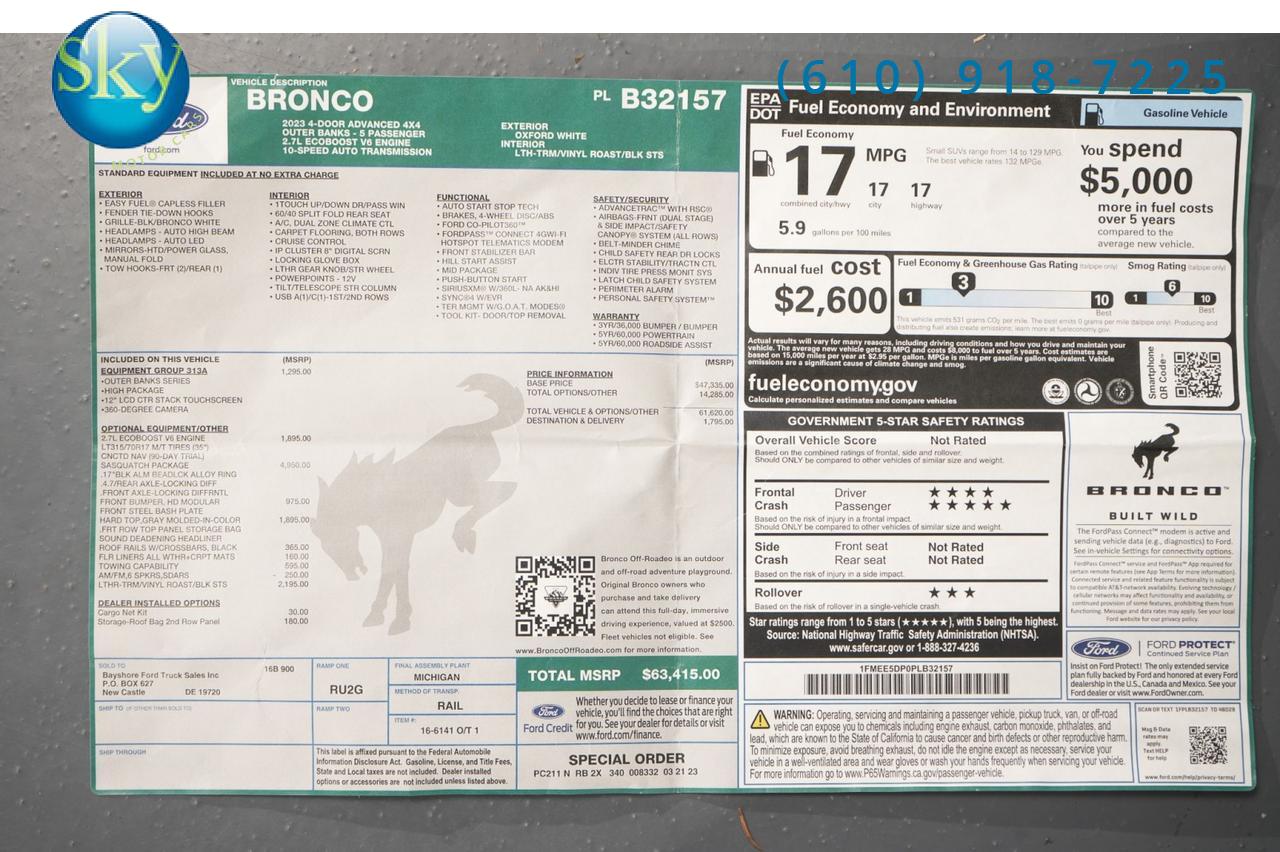 2023 Ford Bronco 4 Door 4WD Outer Banks SASQUATCH PACKAGE West Chester PA