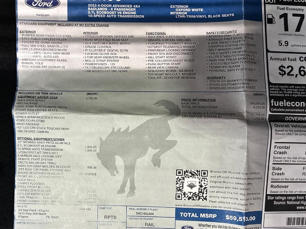 2023 Ford Bronco Badlands, High Pkg, V6, Auto, Hard Top, Leather, BFG All-Terrains Houston TX