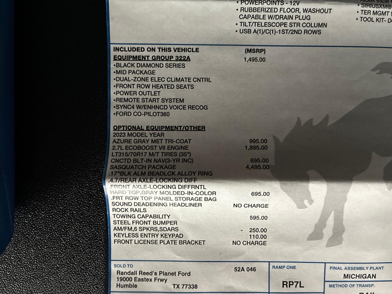2023 Ford Bronco Black Diamond, Mid Pkg, V6, Nav, Hard Top, Sasquatch Pkg, Tow Houston TX