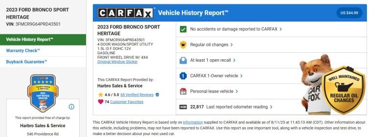2023 Ford Bronco Sport Heritage - 1 OWNER - REGULAR OIL CHANGES Webster MA