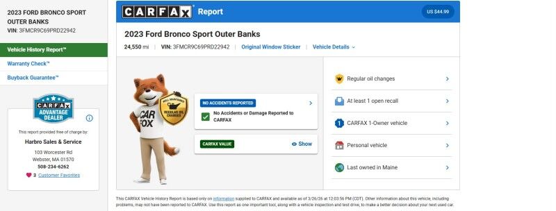 2023 Ford Bronco Sport Outer Banks - 1-OWNER - LEATHER - SUNROOF Webster MA