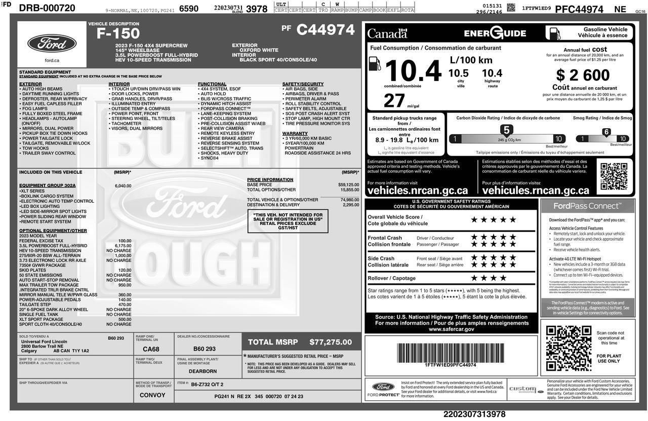 2023 Ford F-150 4x4 Super Crew XLT Sport Hybrid Nav BCam Red Deer AB