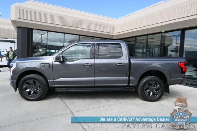 2023 Ford F-150 Lightning Lariat / 4X4 / Crew Cab / Max Trailer Pkg / Power & Heated Leather Seats / Heated Steering Wheel / Navigation / B&O Speakers / 360 Camera / Lane Departure & Blind Spot Alert / 240 Mile Range / 1-Owner Anchorage AK