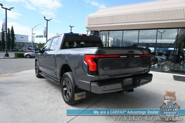 2023 Ford F-150 Lightning Lariat / 4X4 / Crew Cab / Max Trailer Pkg / Power & Heated Leather Seats / Heated Steering Wheel / Navigation / B&O Speakers / 360 Camera / Lane Departure & Blind Spot Alert / 240 Mile Range / 1-Owner Anchorage AK