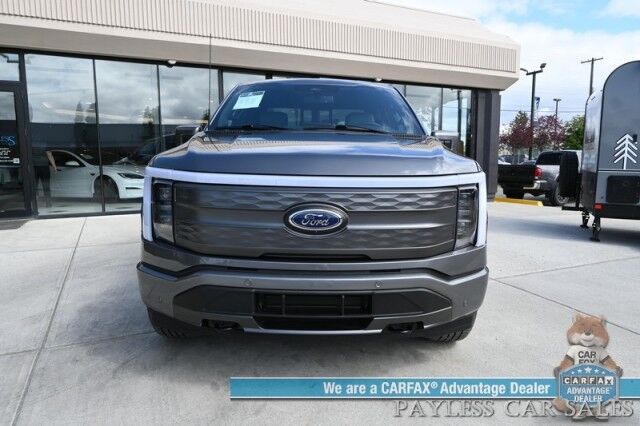 2023 Ford F-150 Lightning Lariat / 4X4 / Crew Cab / Max Trailer Pkg / Power & Heated Leather Seats / Heated Steering Wheel / Navigation / B&O Speakers / 360 Camera / Lane Departure & Blind Spot Alert / 240 Mile Range / 1-Owner Anchorage AK
