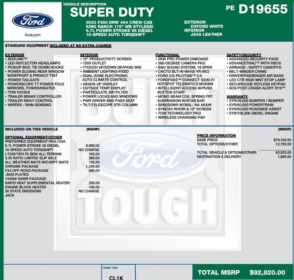 2023 Ford F-350SD King Ranch 4X4 / DRW / Pro Power Onboard / Diesel! Lincolnton NC