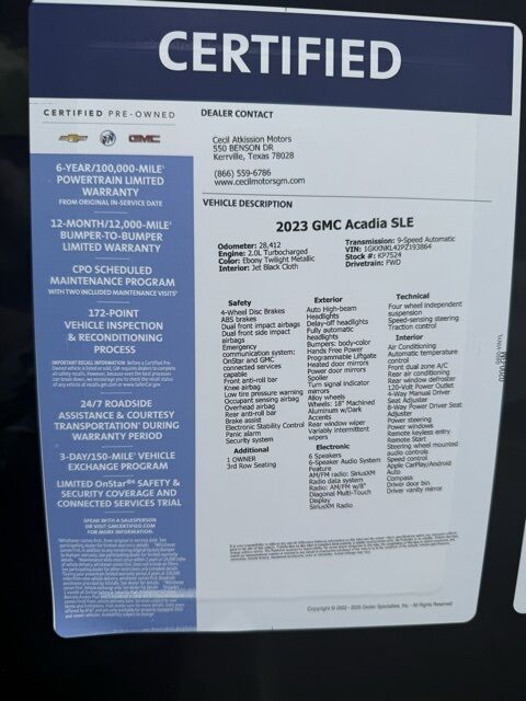 2023 GMC Acadia SLE  TX