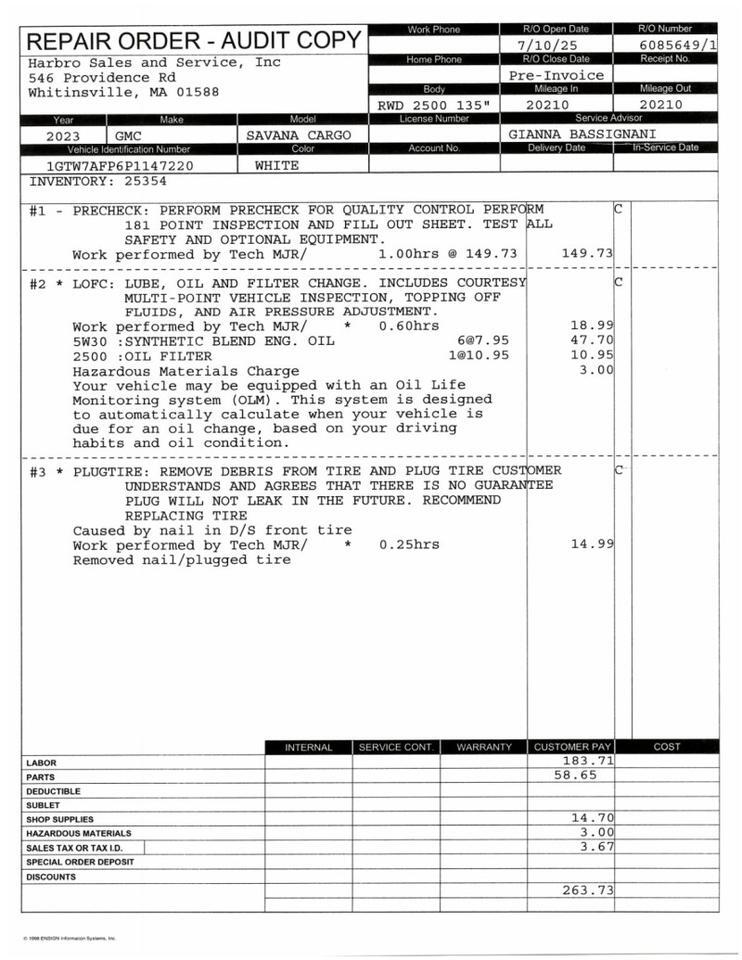 2023 GMC Savana Cargo Van - 1 OWNER - LOW MILES - VERY CLEAN Webster MA