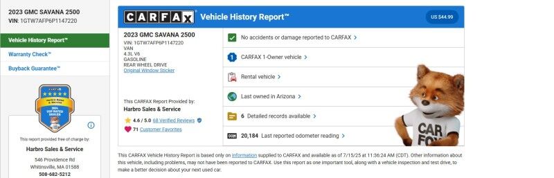 2023 GMC Savana Cargo Van - 1 OWNER - LOW MILES - VERY CLEAN Webster MA