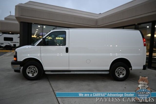 2023 GMC Savana Cargo Van 2500 / Chrome Appearance & Cold Climate Pkg / 4.3L V6 / Driver Convenience Pkg / Bulkhead / Power Locks, Windows & Mirrors / Aux Input / Air Conditioning / Cruise Control / Running Boards / 1-Owner