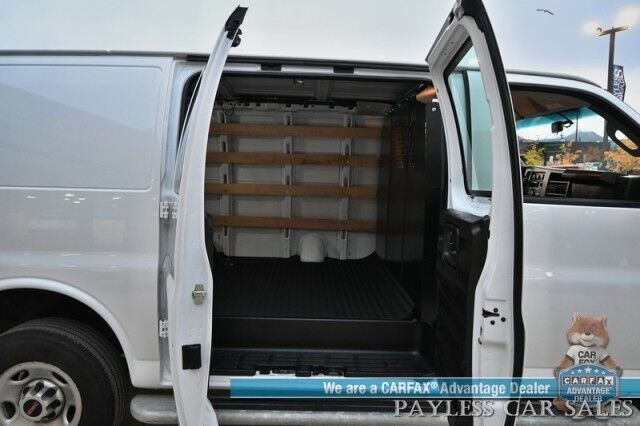 2023 GMC Savana Cargo Van 2500 / Chrome Appearance & Cold Climate Pkg / 4.3L V6 / Driver Convenience Pkg / Bulkhead / Power Locks, Windows & Mirrors / Aux Input / Air Conditioning / Cruise Control / Running Boards / 1-Owner Anchorage AK 2023 GMC Savana Cargo Van 2500 / Chrome Appearance & Cold Climate Pkg / 4.3L V6 / Driver Convenience Pkg / Bulkhead / Power Locks, Windows & Mirrors / Aux Input / Air Conditioning / Cruise Control / Running Boards / 1-Owner Anchorage AK