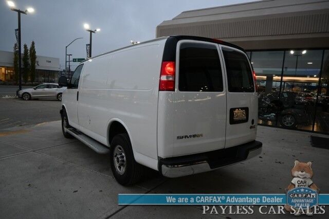 2023 GMC Savana Cargo Van 2500 / Chrome Appearance & Cold Climate Pkg / 4.3L V6 / Driver Convenience Pkg / Bulkhead / Power Locks, Windows & Mirrors / Aux Input / Air Conditioning / Cruise Control / Running Boards / 1-Owner Anchorage AK 2023 GMC Savana Cargo Van 2500 / Chrome Appearance & Cold Climate Pkg / 4.3L V6 / Driver Convenience Pkg / Bulkhead / Power Locks, Windows & Mirrors / Aux Input / Air Conditioning / Cruise Control / Running Boards / 1-Owner Anchorage AK