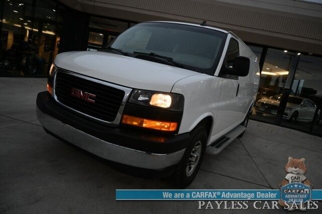 2023 GMC Savana Cargo Van 2500 / Chrome Appearance & Cold Climate Pkg / 4.3L V6 / Driver Convenience Pkg / Bulkhead / Power Locks, Windows & Mirrors / Aux Input / Air Conditioning / Cruise Control / Running Boards / 1-Owner Anchorage AK 2023 GMC Savana Cargo Van 2500 / Chrome Appearance & Cold Climate Pkg / 4.3L V6 / Driver Convenience Pkg / Bulkhead / Power Locks, Windows & Mirrors / Aux Input / Air Conditioning / Cruise Control / Running Boards / 1-Owner Anchorage AK