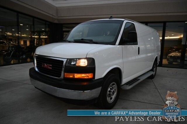 2023 GMC Savana Cargo Van 2500 / Chrome Appearance & Cold Climate Pkg / 4.3L V6 / Driver Convenience Pkg / Bulkhead / Power Locks, Windows & Mirrors / Aux Input / Air Conditioning / Cruise Control / Running Boards / 1-Owner Anchorage AK 2023 GMC Savana Cargo Van 2500 / Chrome Appearance & Cold Climate Pkg / 4.3L V6 / Driver Convenience Pkg / Bulkhead / Power Locks, Windows & Mirrors / Aux Input / Air Conditioning / Cruise Control / Running Boards / 1-Owner Anchorage AK