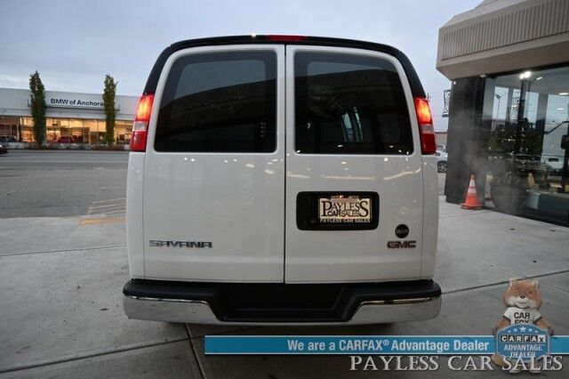 2023 GMC Savana Cargo Van 2500 / Chrome Appearance & Cold Climate Pkg / 4.3L V6 / Driver Convenience Pkg / Bulkhead / Power Locks, Windows & Mirrors / Aux Input / Air Conditioning / Cruise Control / Running Boards / 1-Owner Anchorage AK 2023 GMC Savana Cargo Van 2500 / Chrome Appearance & Cold Climate Pkg / 4.3L V6 / Driver Convenience Pkg / Bulkhead / Power Locks, Windows & Mirrors / Aux Input / Air Conditioning / Cruise Control / Running Boards / 1-Owner Anchorage AK