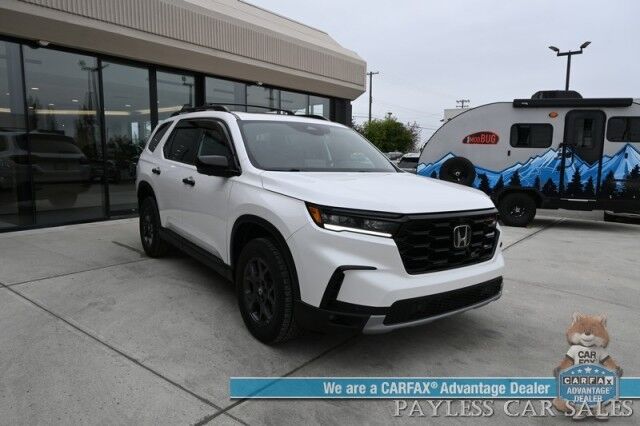 2023 Honda Pilot TrailSport / AWD / AutoStart / Power & Heated Leather Seats / Heated Steering / Panoramic Sunroof / Lane Departure & Blind Spot / Apple CarPlay & Android Auto / 360 Cam / 3rd Row / Seats 7 / Tow Pkg / 1-Owner Anchorage AK