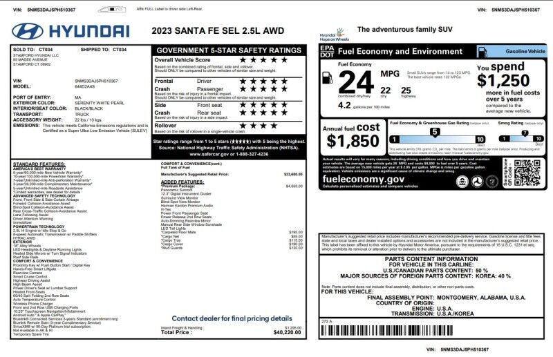 2023 Hyundai Santa Fe SEL - 1 OWNER - LOW MILES - LEATHER - SUNROOF Whitinsville MA
