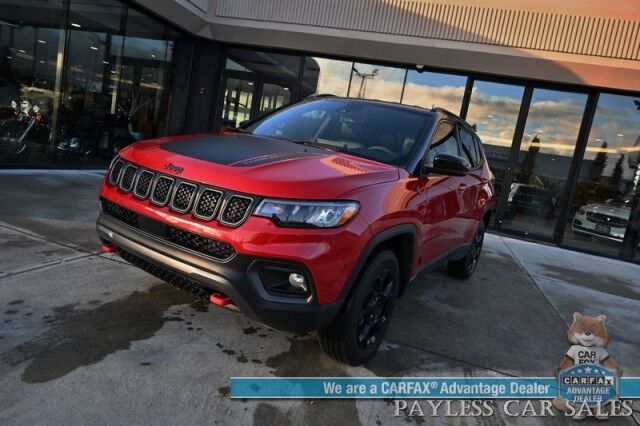 2023 Jeep Compass Trailhawk / 4X4 / Leather Trimmed Seats / Adaptive Cruise Control / Lane Departure & Blind Spot Alert / Apple CarPlay & Android Auto / USB Input / Back Up Camera / Keyless Entry & Start / 32 MPG / Low Miles / 1-Owner Anchorage AK