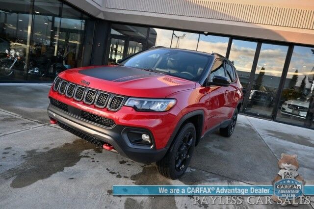 2023 Jeep Compass Trailhawk / 4X4 / Leather Trimmed Seats / Adaptive Cruise Control / Lane Departure & Blind Spot Alert / Apple CarPlay & Android Auto / USB Input / Back Up Camera / Keyless Entry & Start / 32 MPG / Low Miles / 1-Owner Anchorage AK