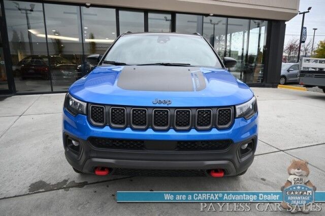 2023 Jeep Compass Trailhawk / 4X4 / Leather Trimmed Seats / Adaptive Cruise Control / Lane Departure & Blind Spot Alert / Apple CarPlay & Android Auto / USB Input / Back Up Camera / Keyless Entry & Start / 32 MPG / Low Miles / 1-Owner