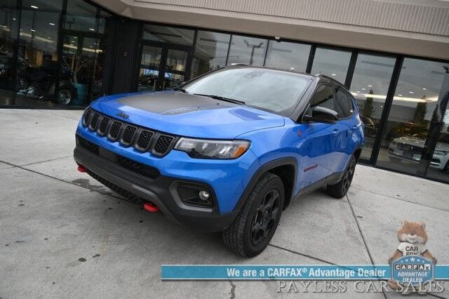 2023 Jeep Compass Trailhawk / 4X4 / Leather Trimmed Seats / Adaptive Cruise Control / Lane Departure & Blind Spot Alert / Apple CarPlay & Android Auto / USB Input / Back Up Camera / Keyless Entry & Start / 32 MPG / Low Miles / 1-Owner Wasilla AK