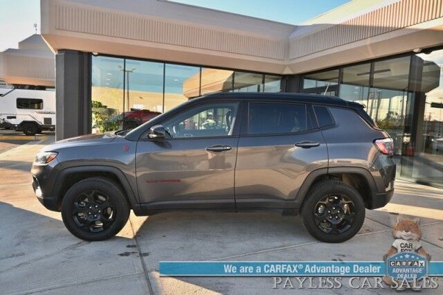 2023 Jeep Compass Trailhawk / 4X4 / Leather Trimmed Seats / Adaptive Cruise Control / Lane Departure & Blind Spot Alert / Apple CarPlay & Android Auto / USB Input / Back Up Camera / Keyless Entry & Start / 32 MPG / Low Miles / 1-Owner