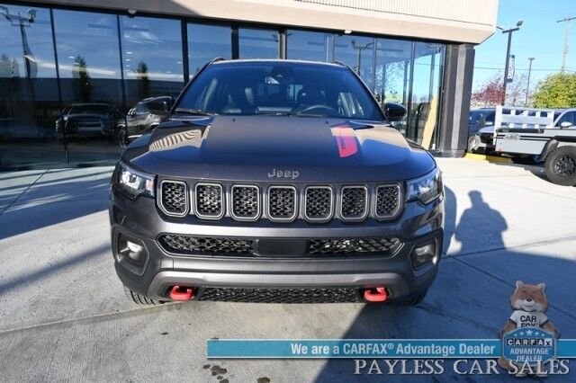 2023 Jeep Compass Trailhawk / 4X4 / Leather Trimmed Seats / Adaptive Cruise Control / Lane Departure & Blind Spot Alert / Apple CarPlay & Android Auto / USB Input / Back Up Camera / Keyless Entry & Start / 32 MPG / Low Miles / 1-Owner Anchorage AK