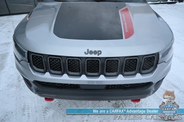2023 Jeep Compass Trailhawk / 4X4 / Leather Trimmed Seats / Adaptive Cruise Control / Lane Departure & Blind Spot Alert / Apple CarPlay & Android Auto / USB Input / Back Up Camera / Keyless Entry & Start / 32 MPG / Low Miles / 1-Owner Anchorage AK