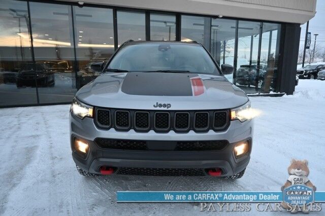 2023 Jeep Compass Trailhawk / 4X4 / Leather Trimmed Seats / Adaptive Cruise Control / Lane Departure & Blind Spot Alert / Apple CarPlay & Android Auto / USB Input / Back Up Camera / Keyless Entry & Start / 32 MPG / Low Miles / 1-Owner