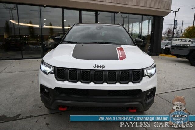 2023 Jeep Compass Trailhawk / 4X4 / Leather Trimmed Seats / Adaptive Cruise Control / Lane Departure & Blind Spot Alert / Apple CarPlay & Android Auto / USB Input / Back Up Camera / Keyless Entry & Start / 32 MPG / Low Miles / 1-Owner