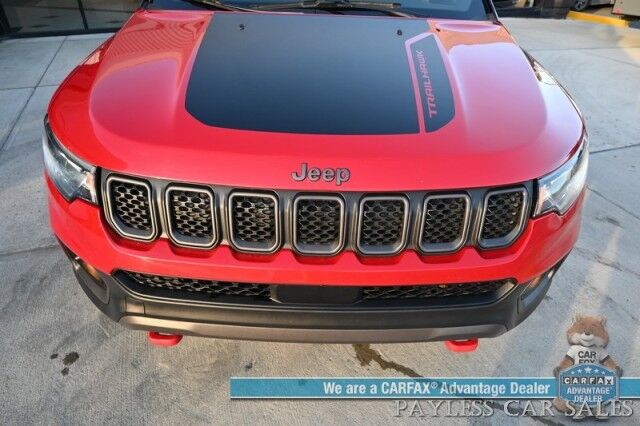 2023 Jeep Compass Trailhawk / 4X4 / Leather Trimmed Seats / Adaptive Cruise Control / Lane Departure & Blind Spot Alert / Apple CarPlay & Android Auto / USB Input / Back Up Camera / Keyless Entry & Start / 32 MPG / Low Miles / 1-Owner Anchorage AK