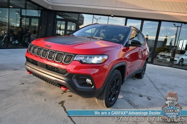 2023 Jeep Compass Trailhawk / 4X4 / Leather Trimmed Seats / Adaptive Cruise Control / Lane Departure & Blind Spot Alert / Apple CarPlay & Android Auto / USB Input / Back Up Camera / Keyless Entry & Start / 32 MPG / Low Miles / 1-Owner Anchorage AK