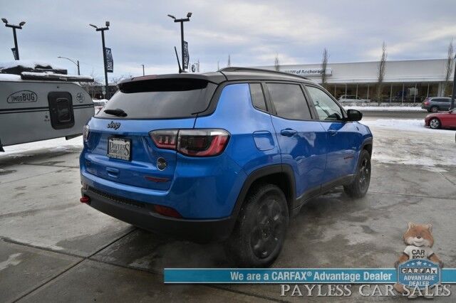 2023 Jeep Compass Trailhawk / 4X4 / Leather Trimmed Seats / Adaptive Cruise Control / Lane Departure & Blind Spot Alert / Apple CarPlay & Android Auto / USB Input / Back Up Camera / Keyless Entry & Start / 32 MPG / Low Miles / 1-Owner Anchorage AK