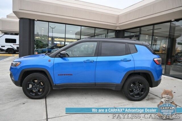 2023 Jeep Compass Trailhawk / 4X4 / Leather Trimmed Seats / Adaptive Cruise Control / Lane Departure & Blind Spot Alert / Apple CarPlay & Android Auto / USB Input / Back Up Camera / Keyless Entry & Start / 32 MPG / Low Miles / 1-Owner Anchorage AK